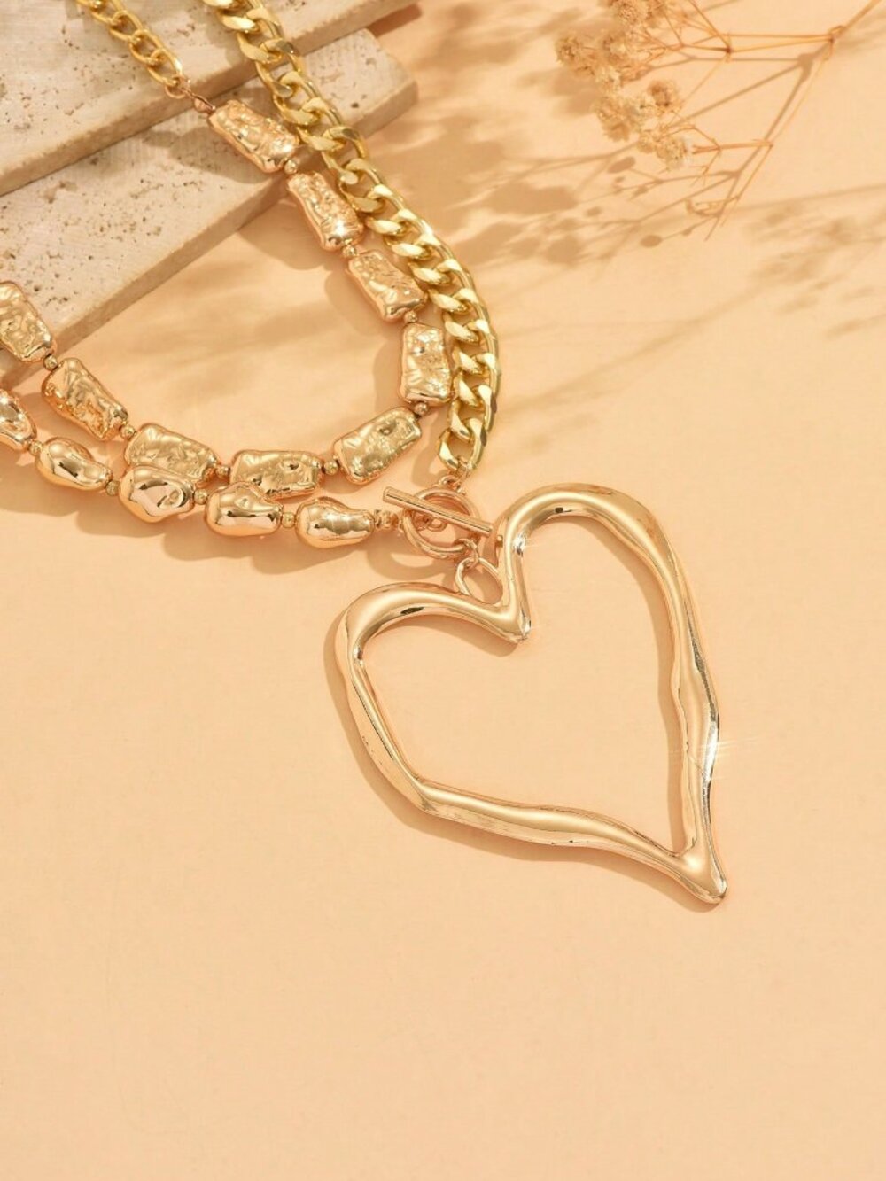 Gold Women's Heart Necklace with Pearl & Beach Charm Set - Picture 3 of 4